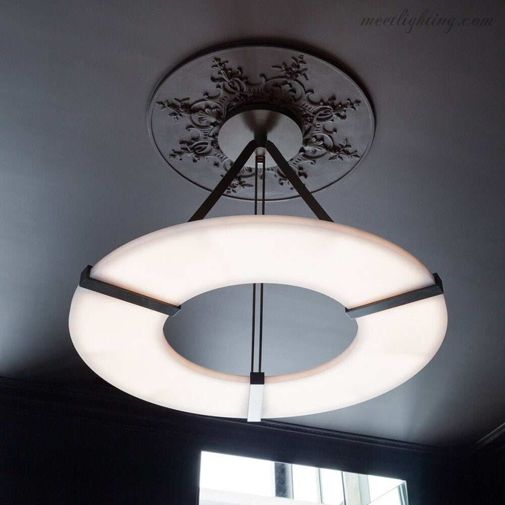 Round Alabaster Plate Chandelier-Meet Lighting