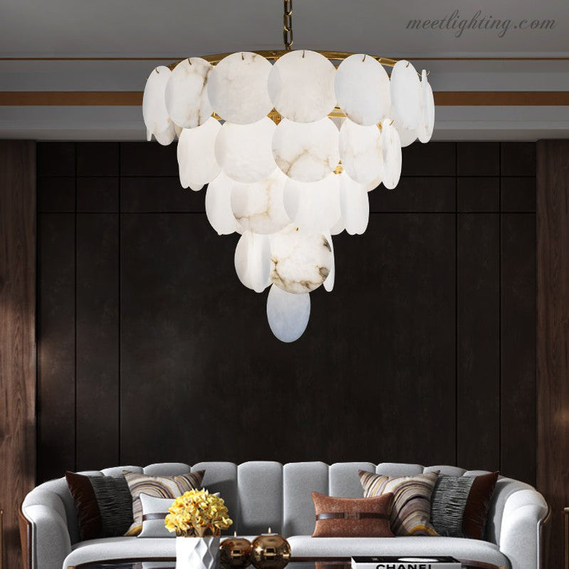 Round Chandelier with Exquisite Alabaster Disks-MEET LIGHTING