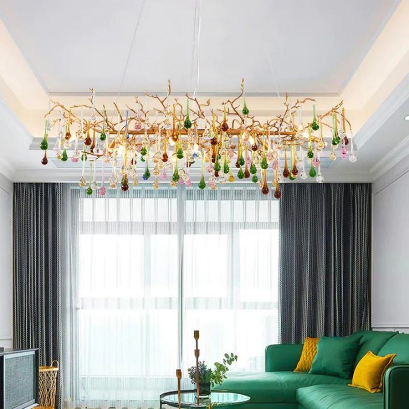 Runl Colorful Crystal Linear Branch Chandelier-MEET LIGHTING