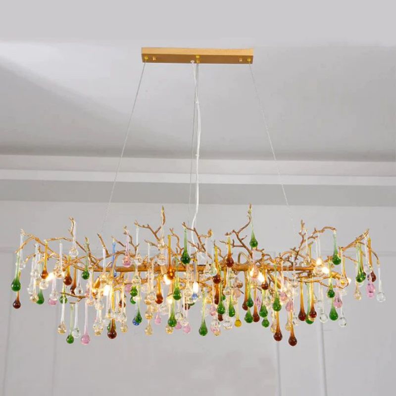 Runl Colorful Crystal Linear Branch Chandelier-MEET LIGHTING