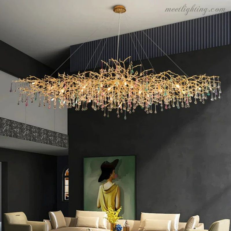 Runl Colorful Crystal Raindrop Aluminum Branch Chandelier-MEET LIGHTING