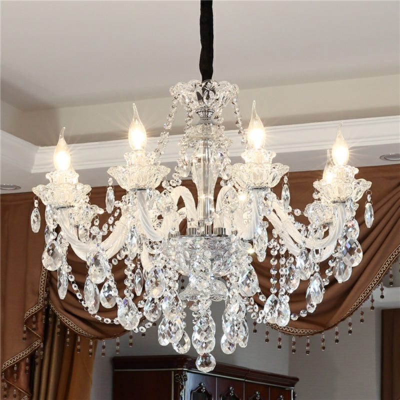 Rustic Antique European Candle Crystal Chandelier Popular Farmhouse Ceiling Light Fixture For Living Room-MEET LIGHTING
