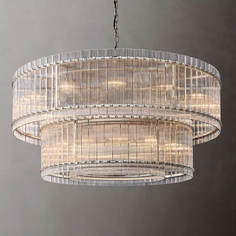 Santa Mar 2-tier Luxury Round Chandelier 60" chandeliers for dining room,chandeliers for stairways,chandeliers for foyer,chandeliers for bedrooms,chandeliers for kitchen,chandeliers for living room Rbrights Polished Nickel  