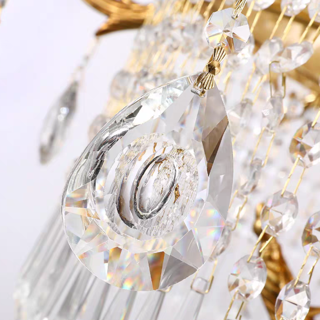 Stunning Oversized Luxury Golden Metal Candle Crystal Tassel Chandelier For High-ceiling Staircase/Entryway/Living/Meeting Room-MEET LIGHTING