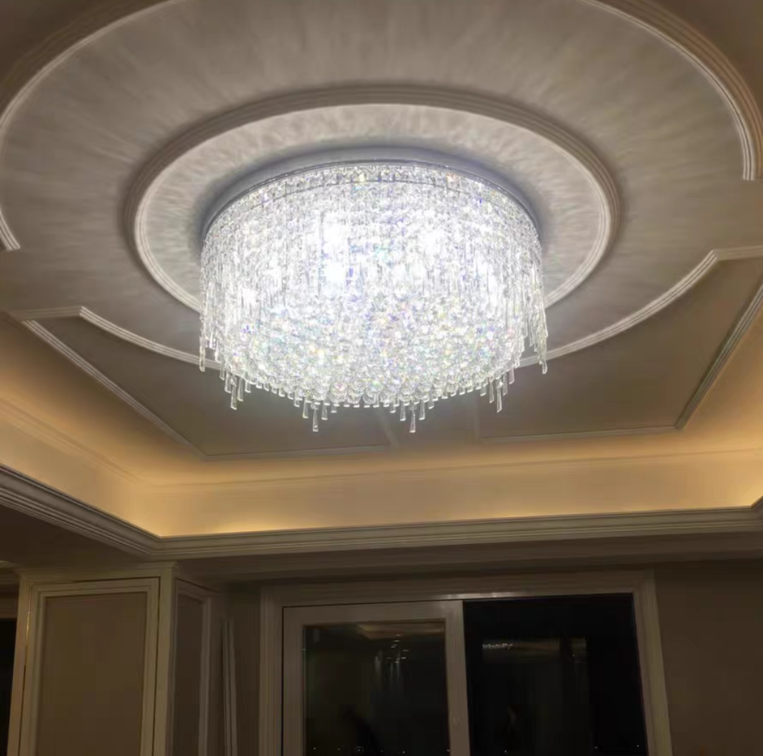 Minimalist Light Luxury Flush Mount Round Crystal Chandelier-MEET LIGHTING