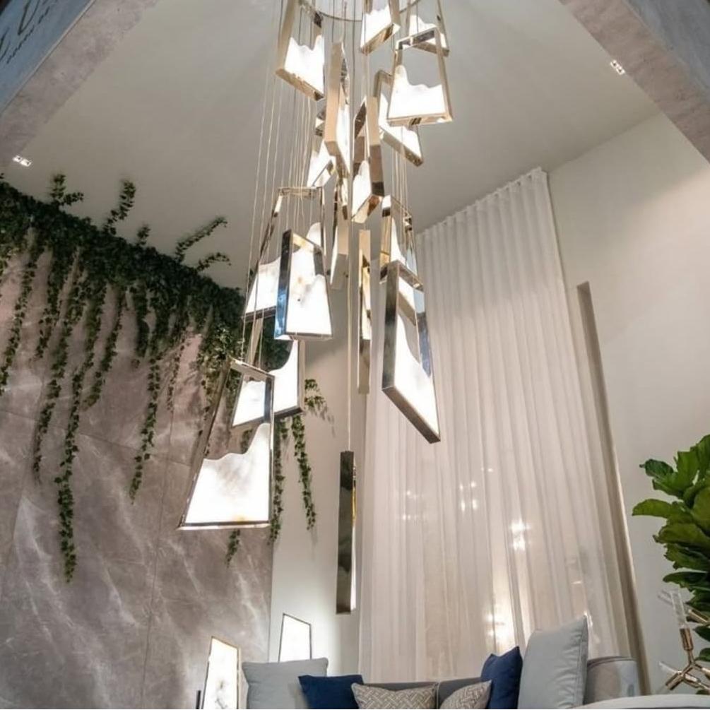 Modern Light Luxury Alabaster Chandelier in Gold Finish-MEET LIGHTING