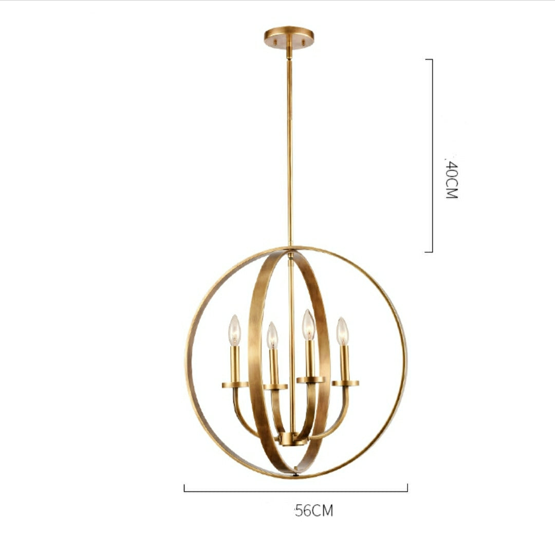 Solid 4-Light Satin Brass 22-Inch Globe Ceiling Lighting Fixture Rustic Candle Shaped Round Chandelier For Living/ Dining Room-MEET LIGHTING