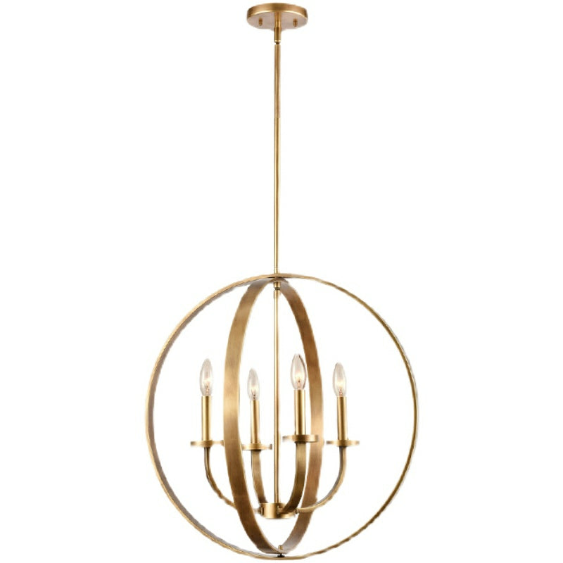 Solid 4-Light Satin Brass 22-Inch Globe Ceiling Lighting Fixture Rustic Candle Shaped Round Chandelier For Living/ Dining Room-MEET LIGHTING