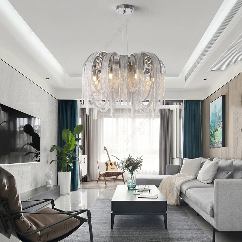 Sophian Aluminum Chain Tassel Round Chandelier-MEET LIGHTING