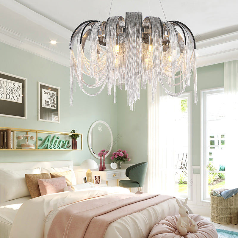 Sophian Aluminum Chain Tassel Round Chandelier-MEET LIGHTING