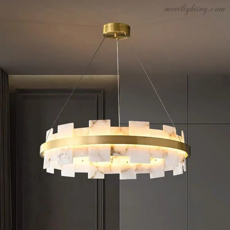 Spain Alabaster Brass Annular Chandeliers Lighting-MEET LIGHTING