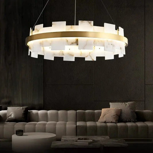 Spain Alabaster Brass Annular Chandeliers Lighting-Meet Lighting