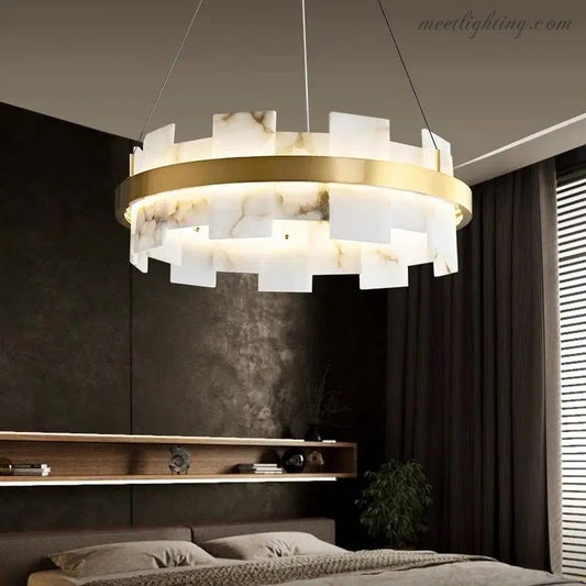 Spain Alabaster Brass Annular Chandeliers Lighting-Meet Lighting