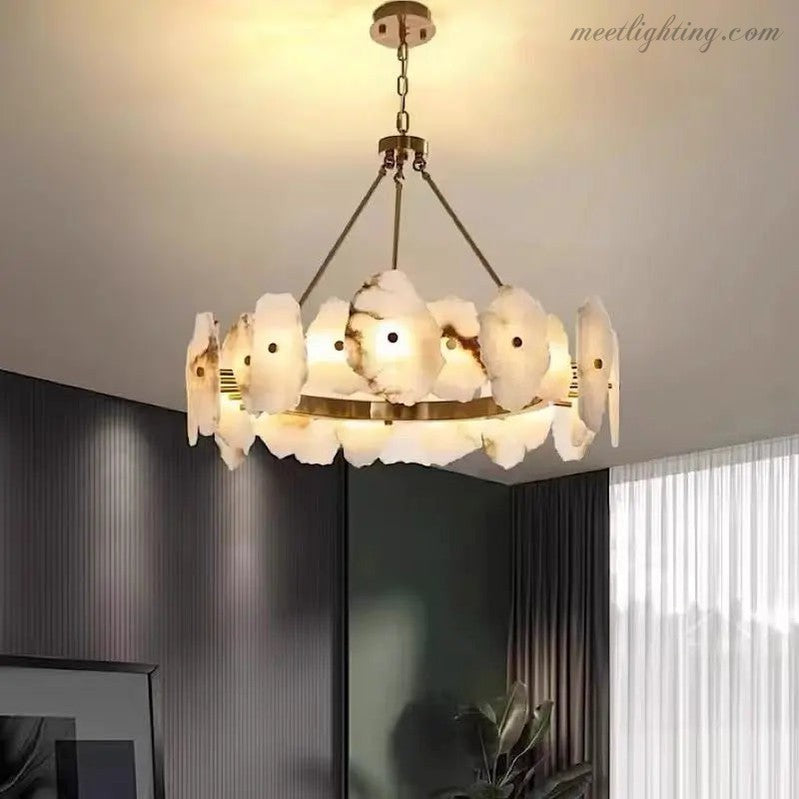 Spain Alabaster Brass Living Room Chandelier Lighting-MEET LIGHTING
