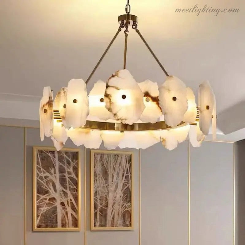 Spain Alabaster Brass Living Room Chandelier Lighting-MEET LIGHTING
