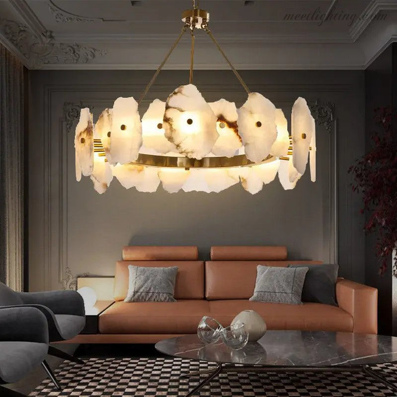 Spain Alabaster Brass Living Room Chandelier Lighting-MEET LIGHTING