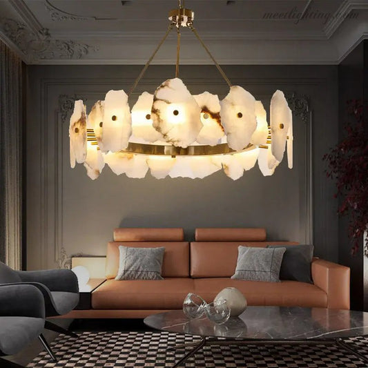 Spain Alabaster Brass Living Room Chandelier Lighting-Meet Lighting