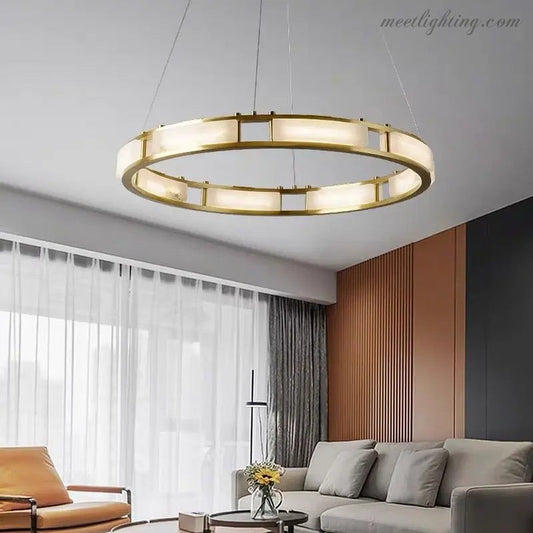 Spain Alabaster Brass Round Chandelier Lighting-Meet Lighting