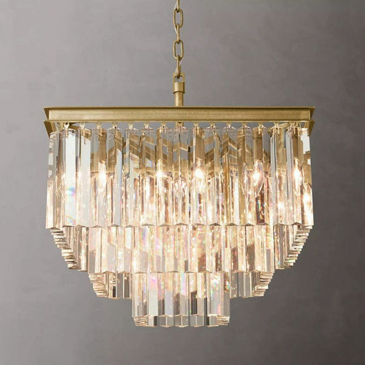 Kelly 3-Layer Crystal Square Chandelier 22" chandeliers for dining room,chandeliers for stairways,chandeliers for foyer,chandeliers for bedrooms,chandeliers for kitchen,chandeliers for living room Rbrights Lacquered Brass  