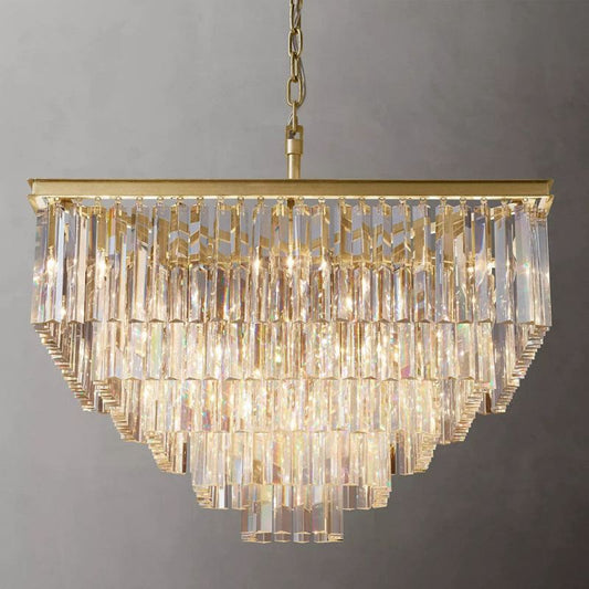 Kelly 5-Layer Crystal Square Chandelier 34" chandeliers for dining room,chandeliers for stairways,chandeliers for foyer,chandeliers for bedrooms,chandeliers for kitchen,chandeliers for living room Rbrights Lacquered Brass  