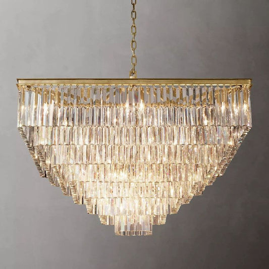 Kelly 7-Layer Crystal Square Chandelier 47" chandeliers for dining room,chandeliers for stairways,chandeliers for foyer,chandeliers for bedrooms,chandeliers for kitchen,chandeliers for living room Rbrights Lacquered Brass  