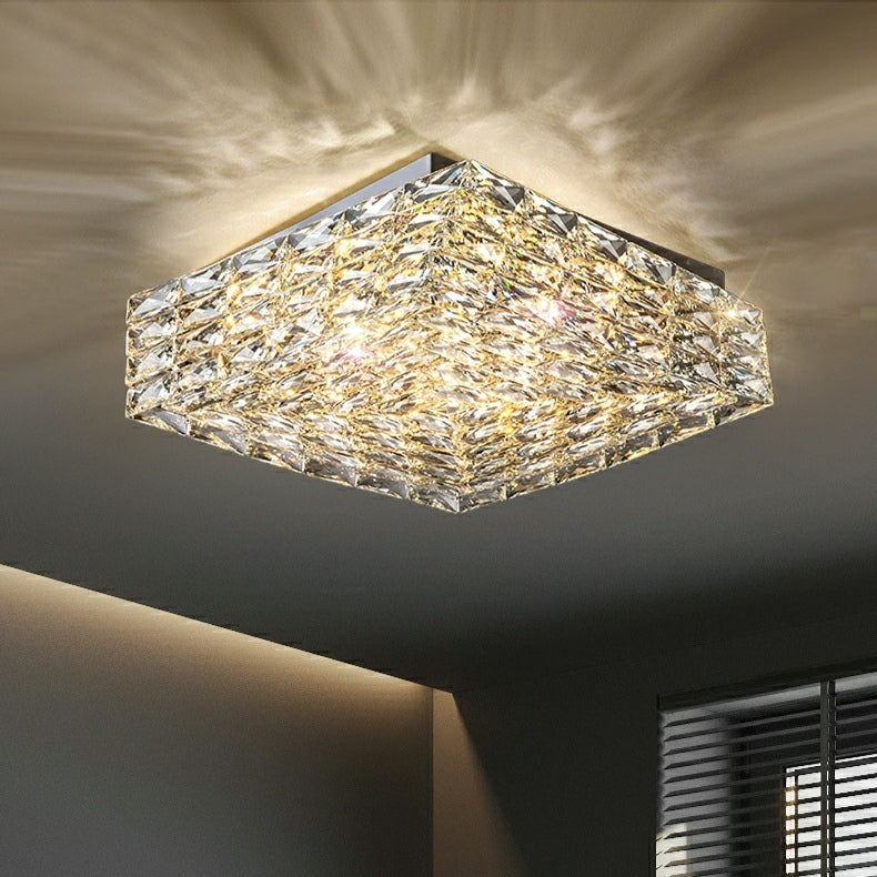 Square Crystal Flush Mounted Living/ Bedroom Chandelier Shining Ceiling Lighting Fixture For Hotel Decor-MEET LIGHTING