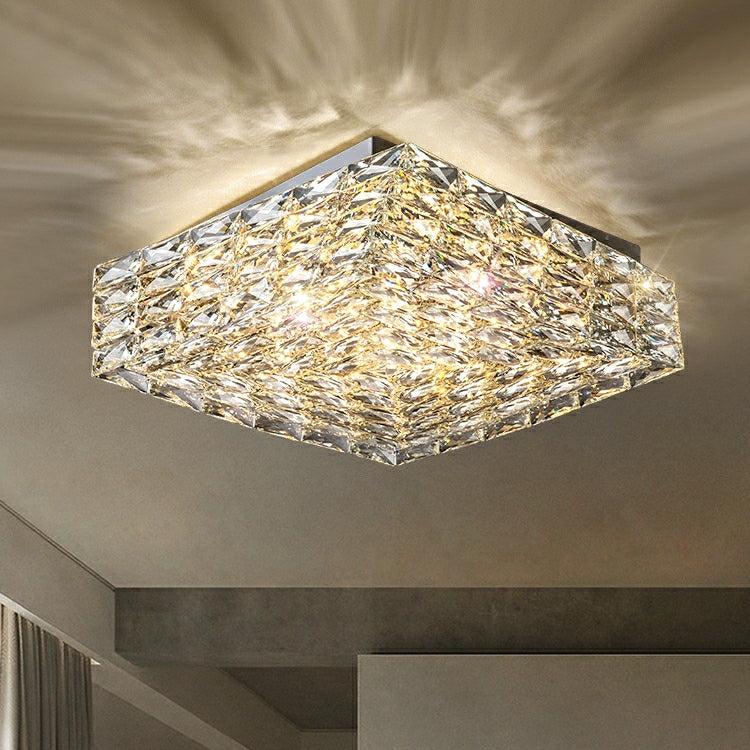 Square Crystal Flush Mounted Living/ Bedroom Chandelier Shining Ceiling Lighting Fixture For Hotel Decor-MEET LIGHTING
