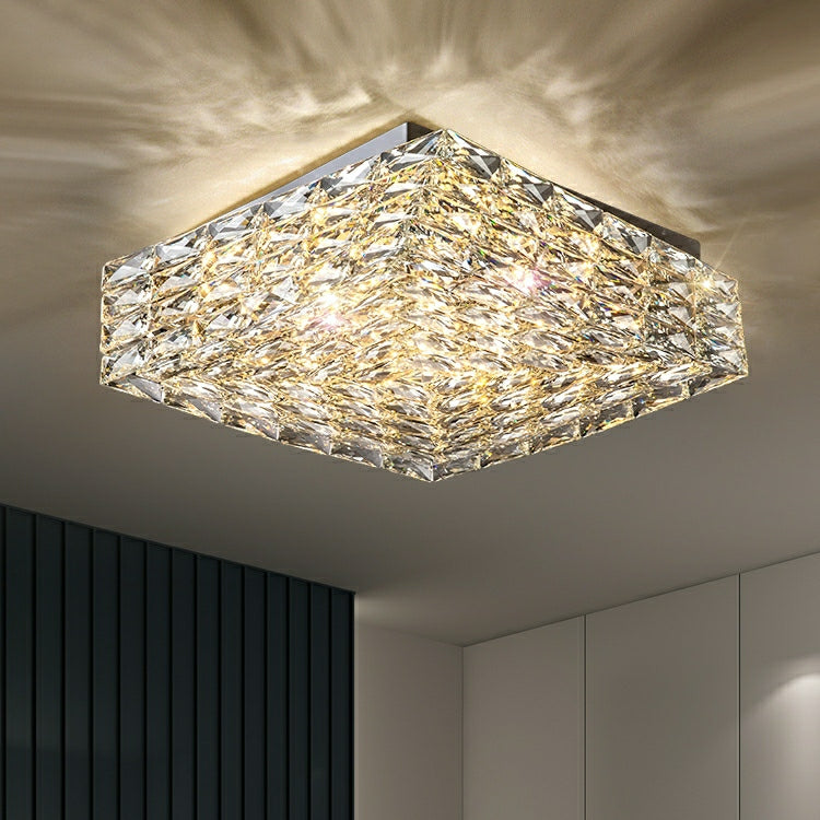 Square Crystal Flush Mounted Living/ Bedroom Chandelier Shining Ceiling Lighting Fixture For Hotel Decor-MEET LIGHTING