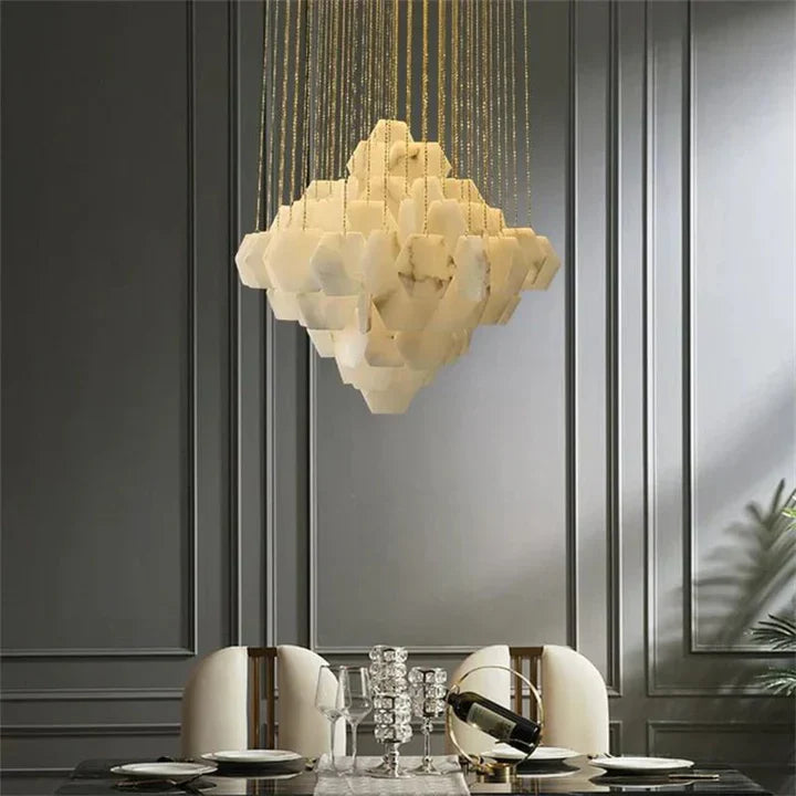 Talen Alabaster Multi-layer Irregular Square Chandelier