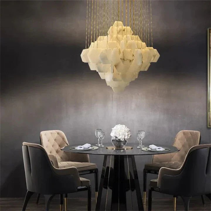 Talen Alabaster Multi-layer Irregular Square Chandelier