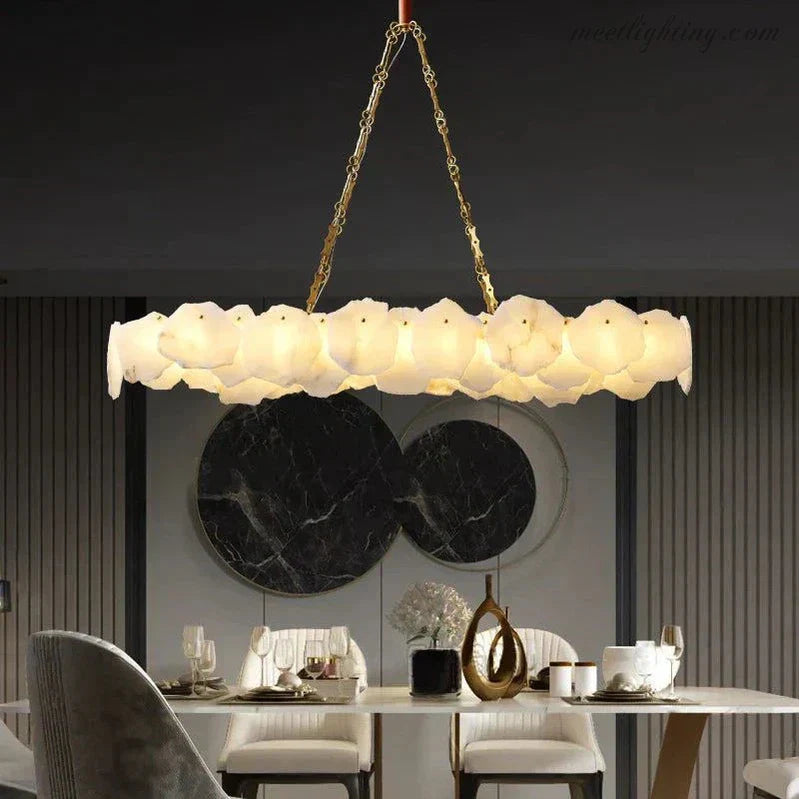 Theseus Alabaster Marble Modern Snowflake Linear Chandelier 47'' 62''-MEET LIGHTING
