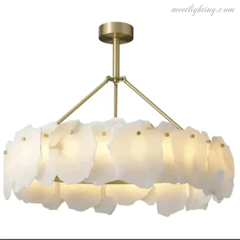 Theseus Alabaster Marble Modern Snowflake Round Chandelier-Meet Lighting