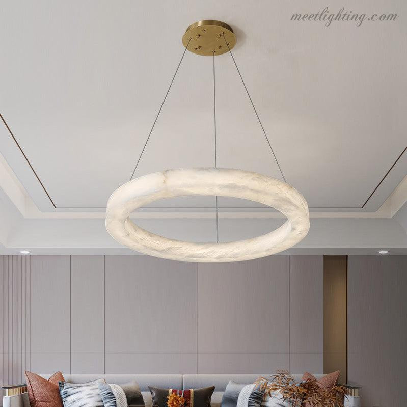 Theseus Alabaster Round Chandelier-Meet Lighting