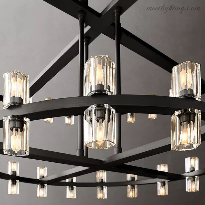Arcachon Crystal Shade Two-Tier Round Chandelier 60"-MEET LIGHTING
