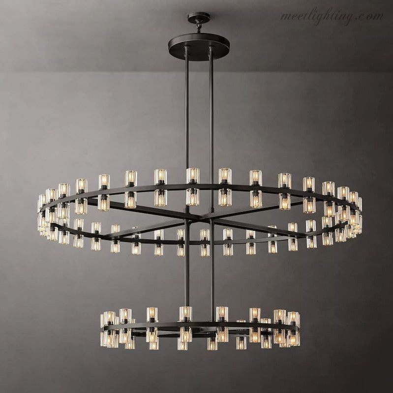 Wineglass Crystal Shade Two-Tier Round Chandelier 60"-Meet Lighting