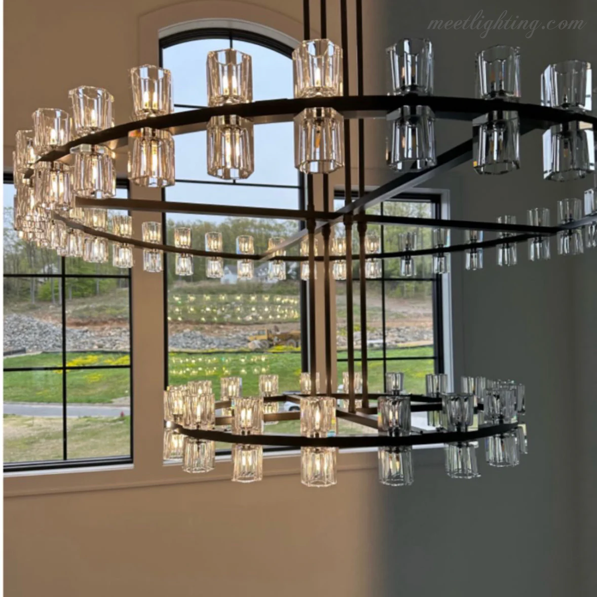 Wineglass Crystal Shade Two-Tier Round Chandelier 60"-Meet Lighting