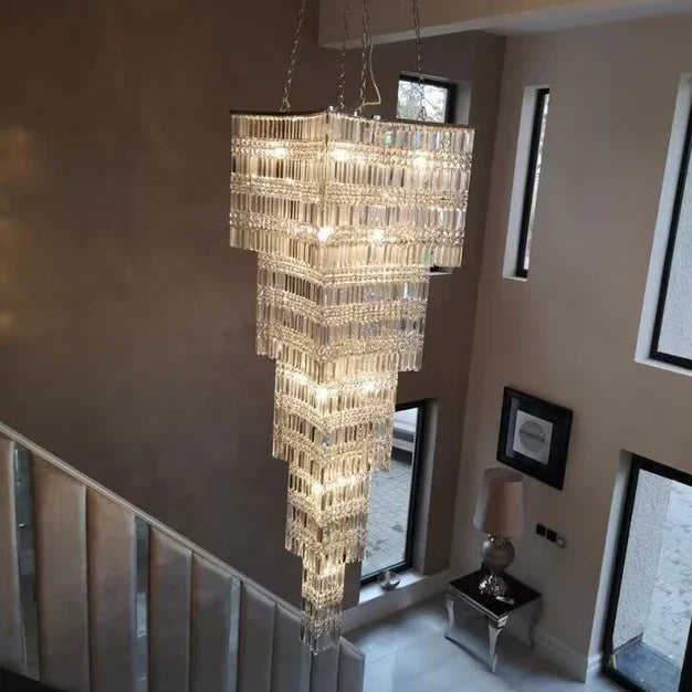 Extra Large Foyer Vertical Layers K9 Crystal Chandelier Chrome Ceiling Lighting Fixture For Staircase Entryway Decor-MEET LIGHTING
