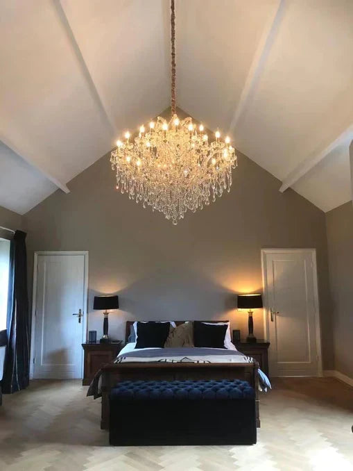 Luxury 25-Light Candle Crystal Chandelier in Gold/Chrome Finish-MEET LIGHTING