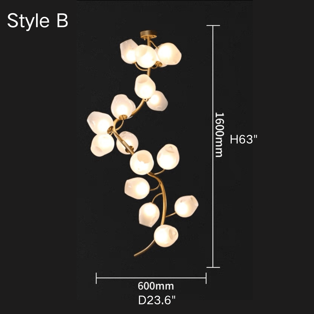 Artistic Glass Lampshade Chandelier with Branches Design for High Ceilings - Style B/14 Lights/Flush Mounted/D23.6"*H63"(D60cm*H160cm)Warm Light Meet Lighting