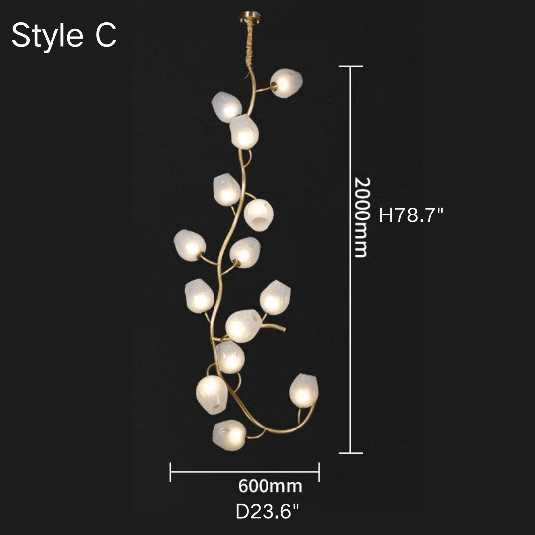 Artistic Glass Lampshade Chandelier with Branches Design for High Ceilings - Style C/14 Lights/D23.6"*H78.7"(D60cm*H200cm)Warm Light Meet Lighting
