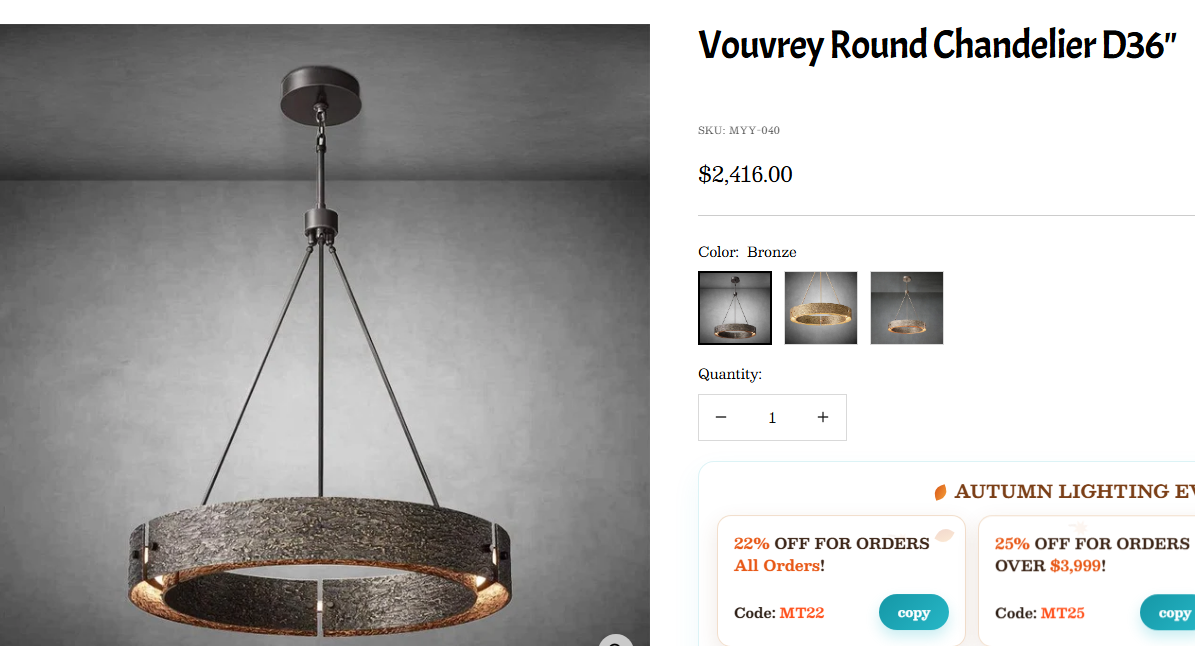 Quotation 090401 36” round V chandelier
