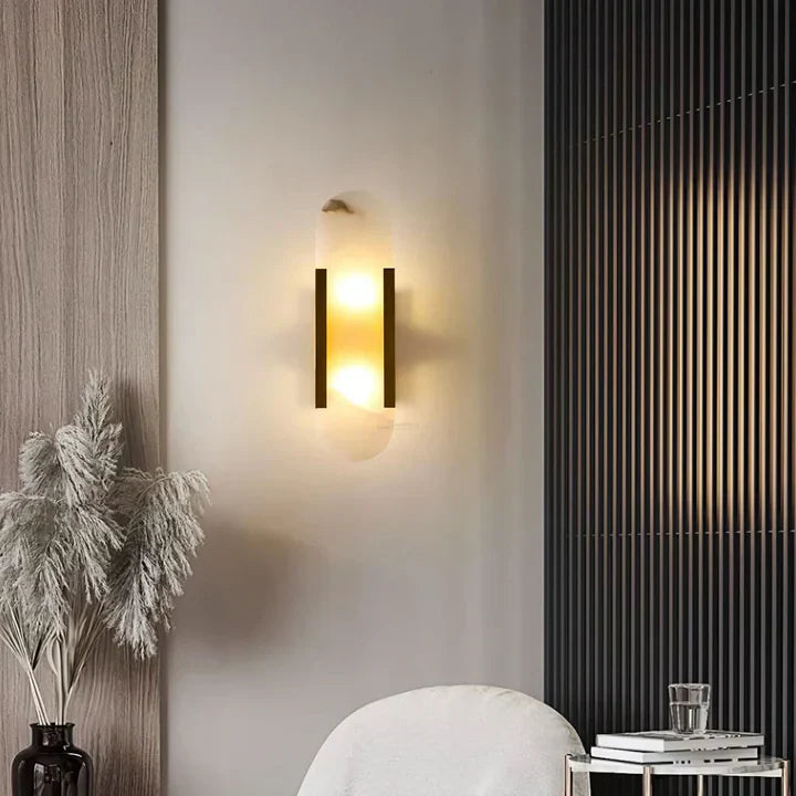 Modern Melange Elongated Alabaster Linear Wall Sconce