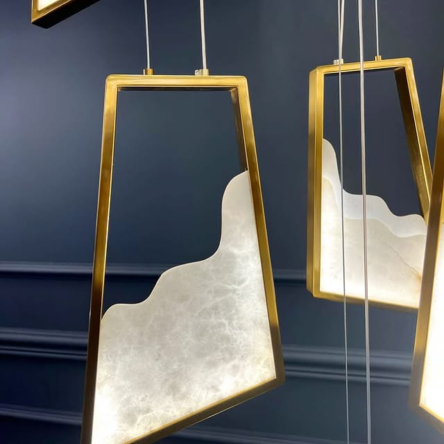 Modern Light Luxury Alabaster Chandelier in Gold Finish-MEET LIGHTING