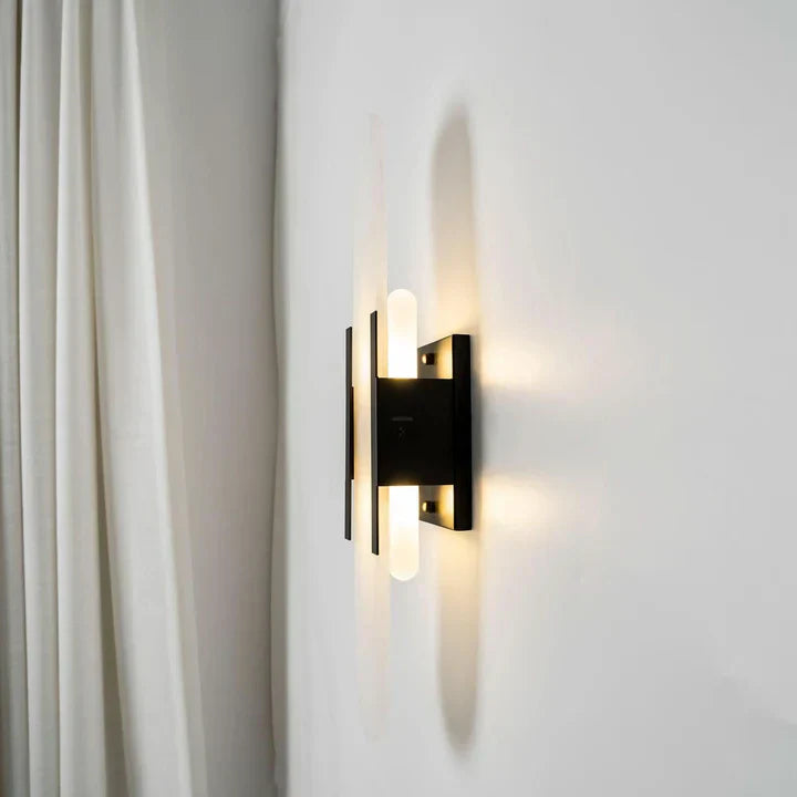 Modern Melange Elongated Alabaster Linear Wall Sconce