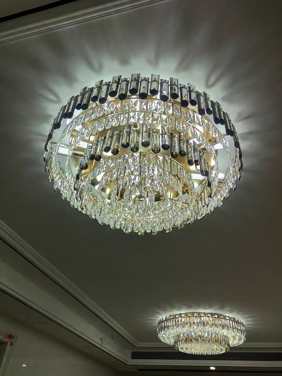Smoke Gray Crystal Chandelier Flush Mounted Ceiling Light Fitxture Set for Dining Room/Living Room-MEET LIGHTING