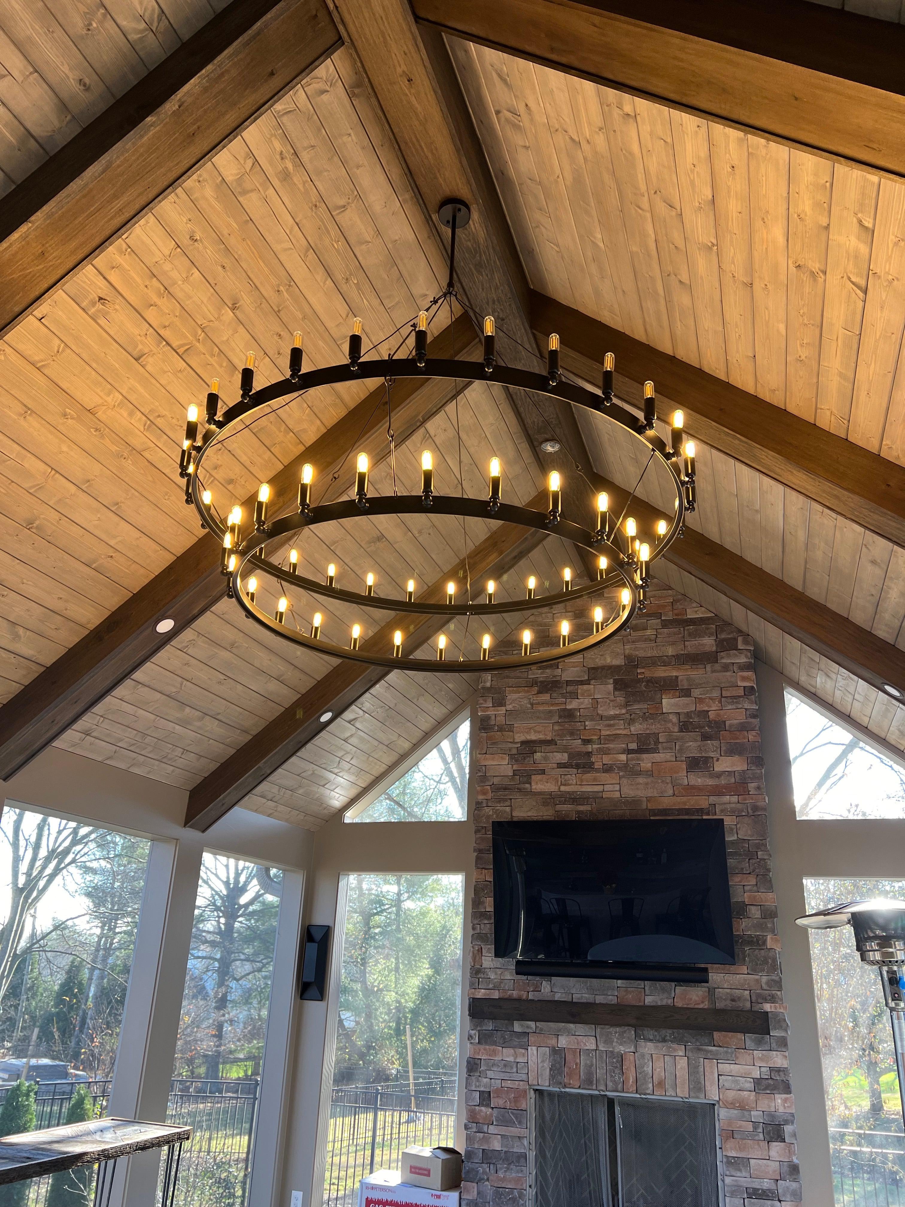 Camine Vintage Filament Two-Tier Round Chandelier 71"