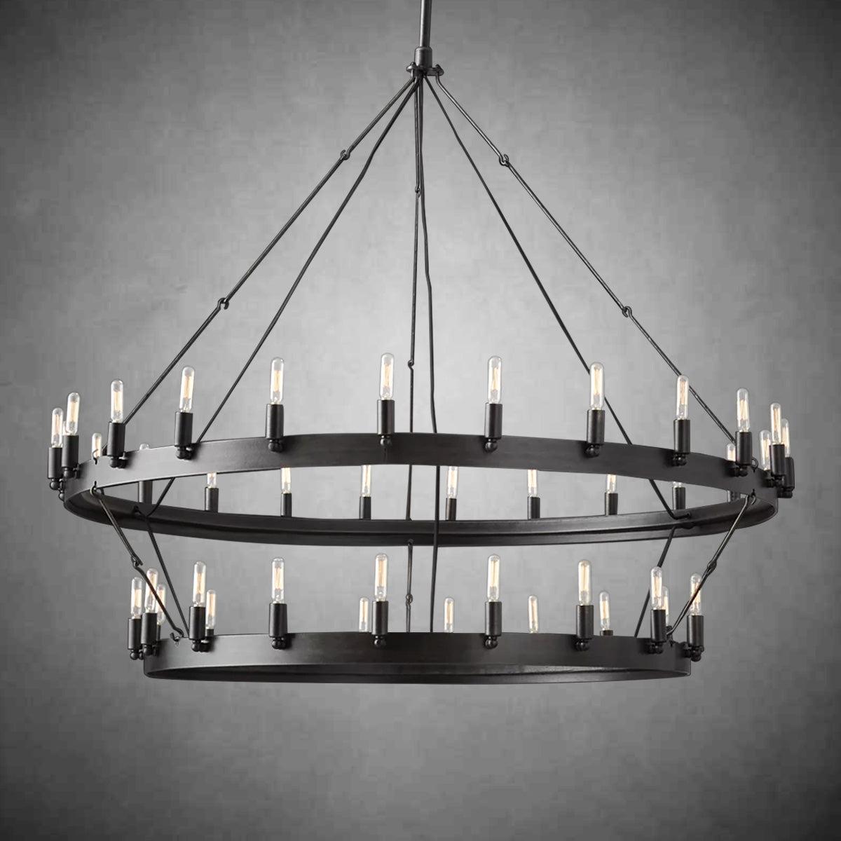 Camine Vintage Filament Two-Tier Round Chandelier 71"