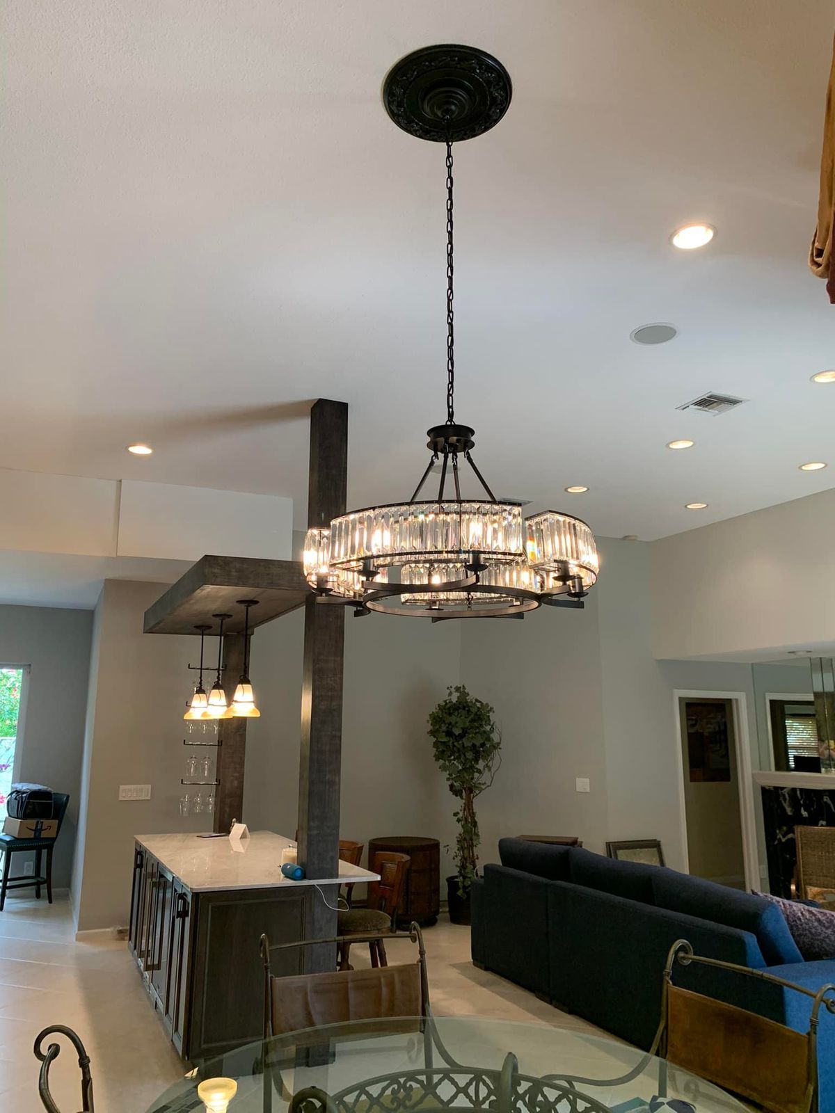 Decorative 6/ 8/ 10/ 12-Light Crystal Ceiling Chandelier Triangular Prism Island Light Fixture Metal Shade for Living Room-MEET LIGHTING