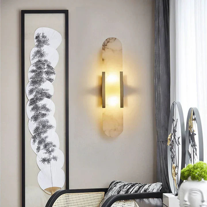 Modern Melange Elongated Alabaster Linear Wall Sconce