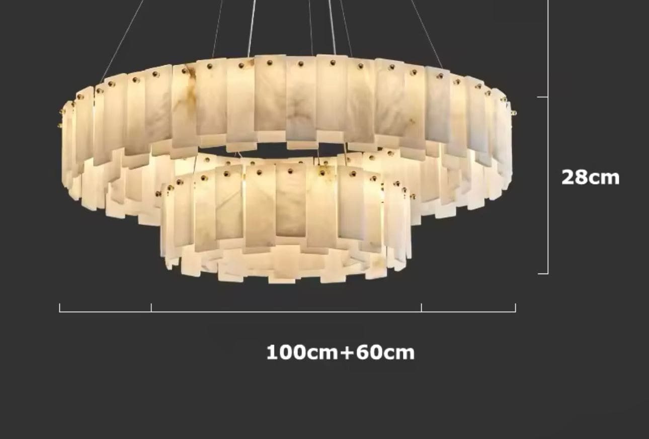 Double Layer Round Alabaster Chandelier For Living Room Dining Room